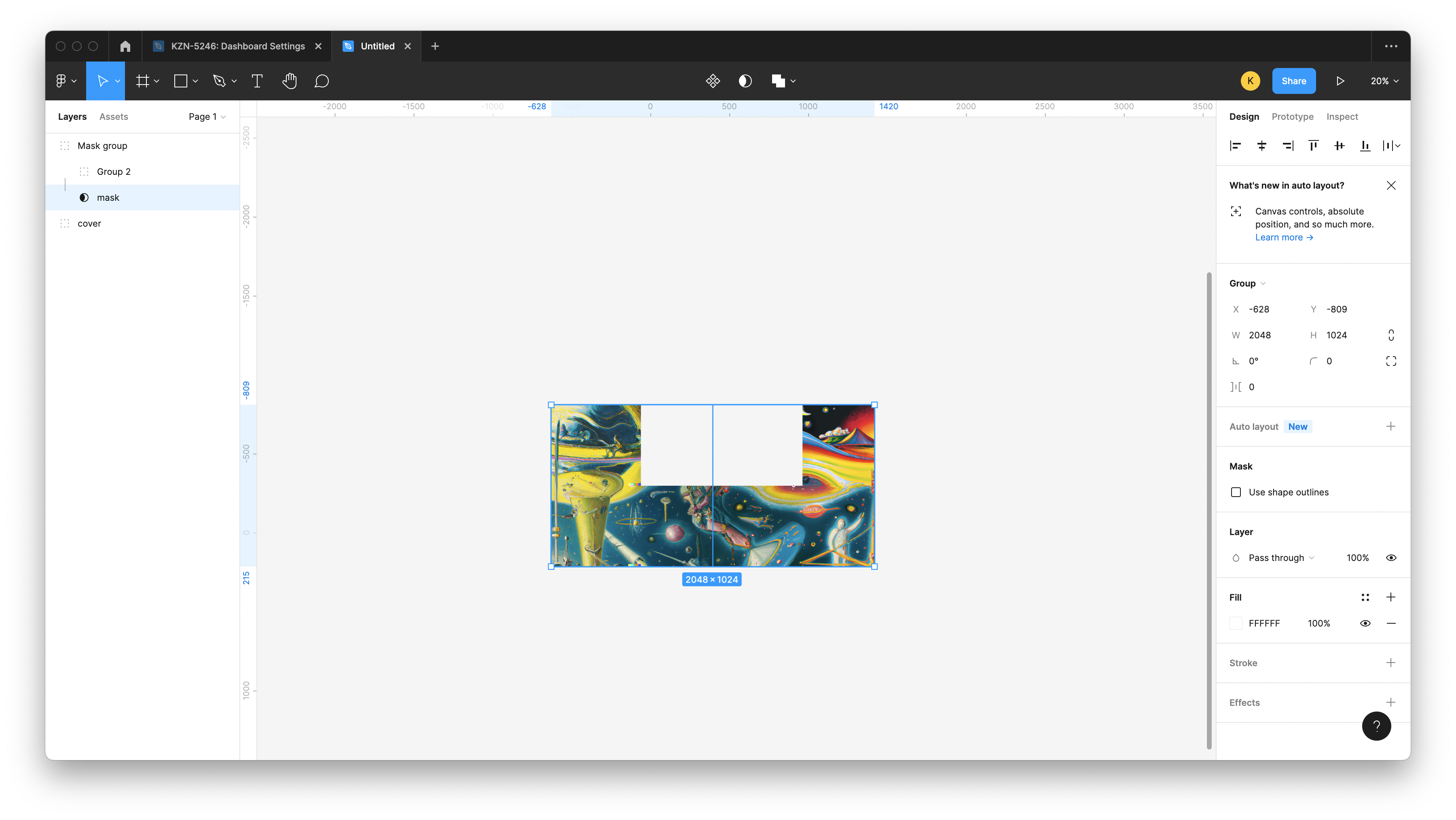 A screenshot of figma showing the resulting, smaller, masked image