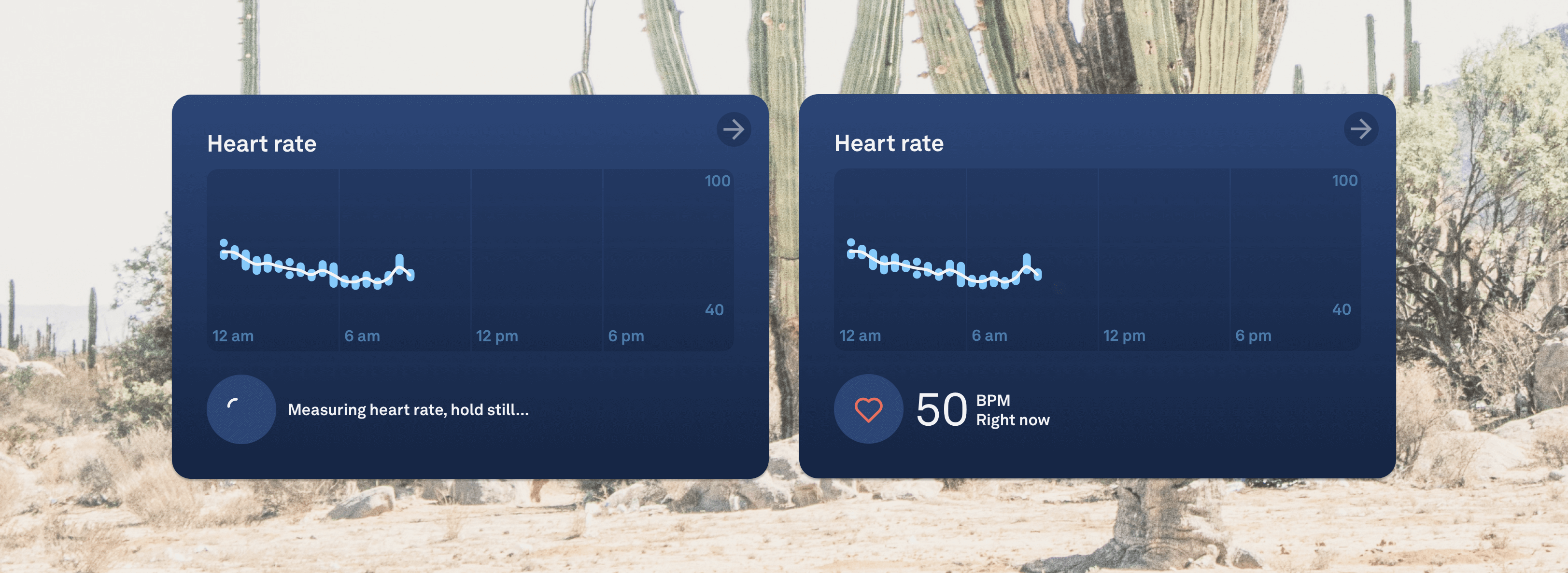 Two downward-trending graphs of heart rate over the course of one night